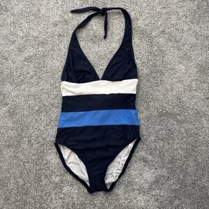 Anne Cole Signature One Piece Swimsuit Sz 10 Retro Color Block Nautical Striped